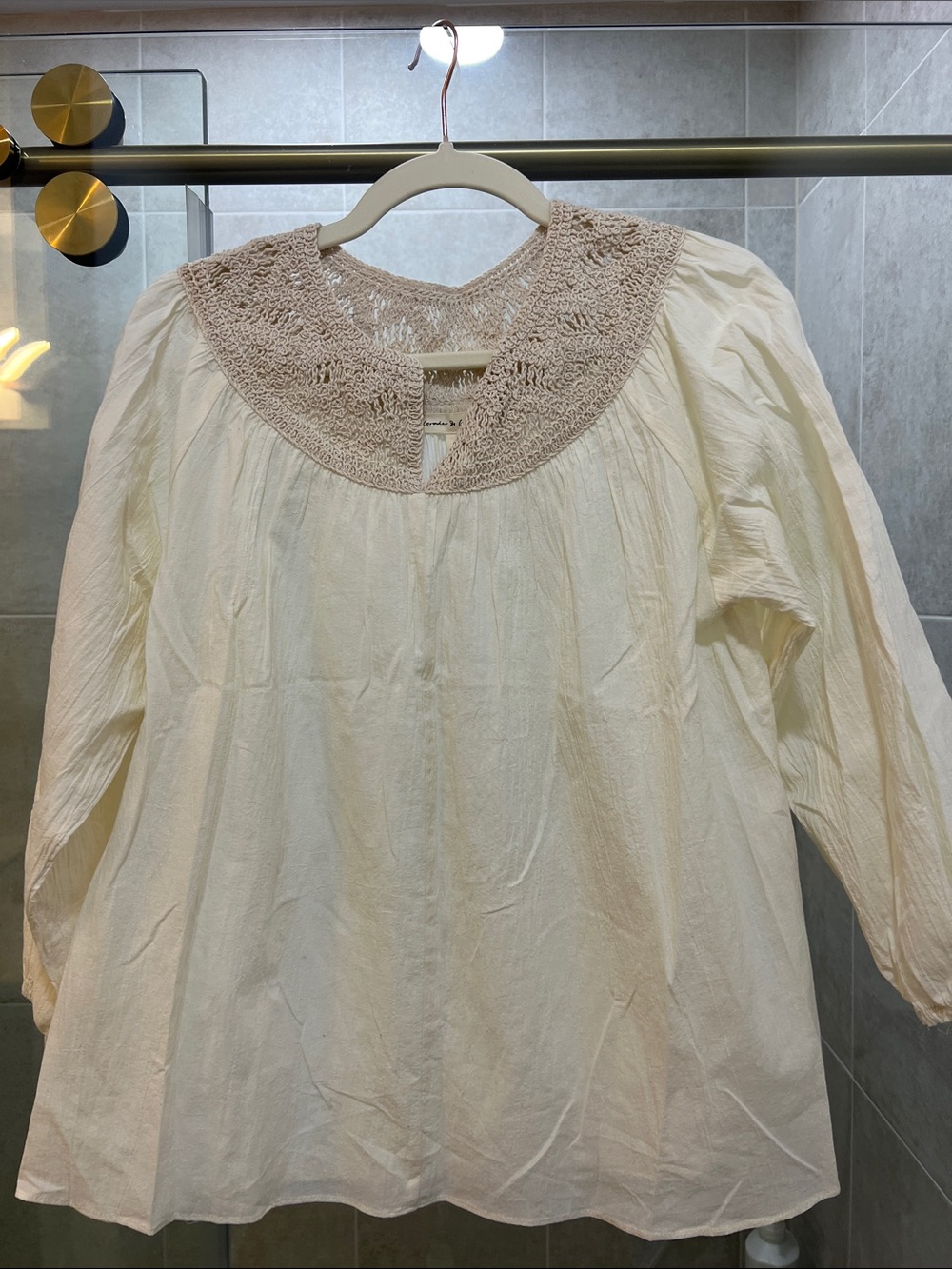 Handcrafted Crochet Yoke Tunic - Cream with Taupe Yoke